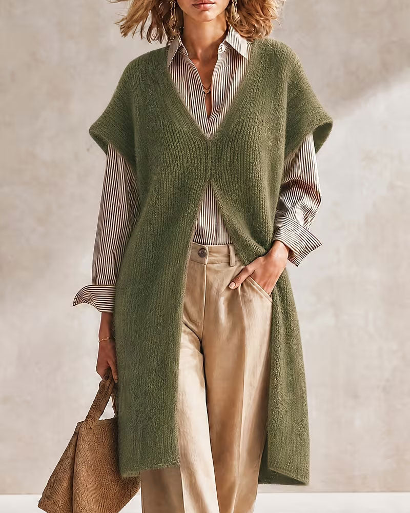Solid Color V-Neck Sweater Dress