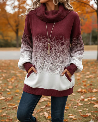 Cowl Neck Gradient Pattern Pullover