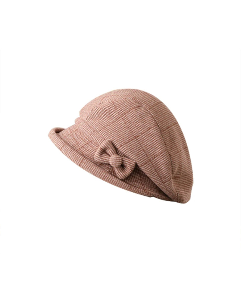 Women's Elegant Plaid Pattern Bow Decor Beret