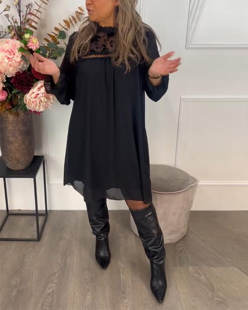 Lace Cutout Puff-Sleeve Elegant Dress