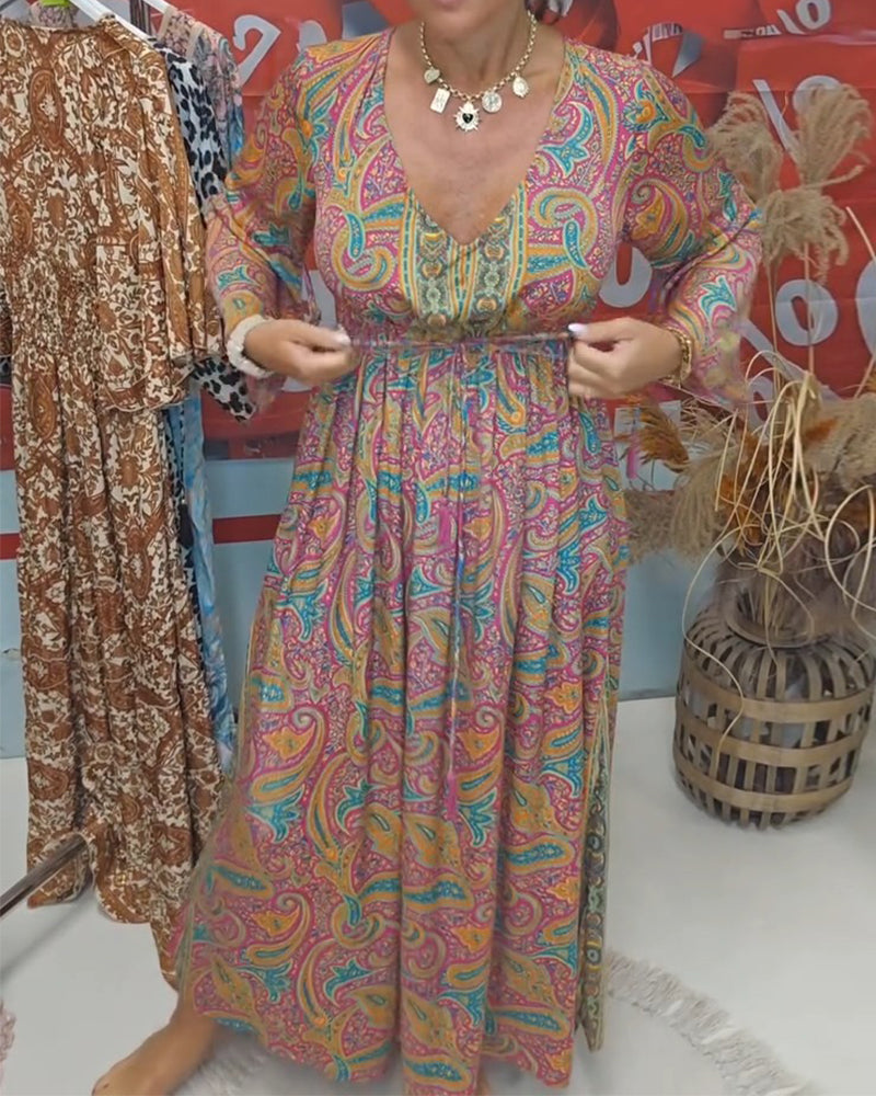 V-Neck Flare Sleeve Casual Dress