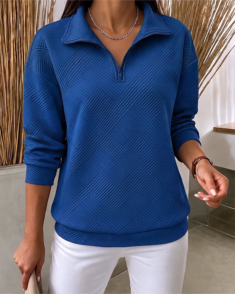Solid Color Half-Zip Lapel Sweatshirt