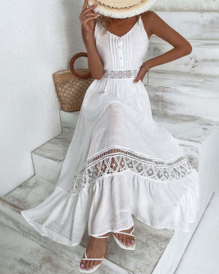 Solid color elegant lace suspender dress