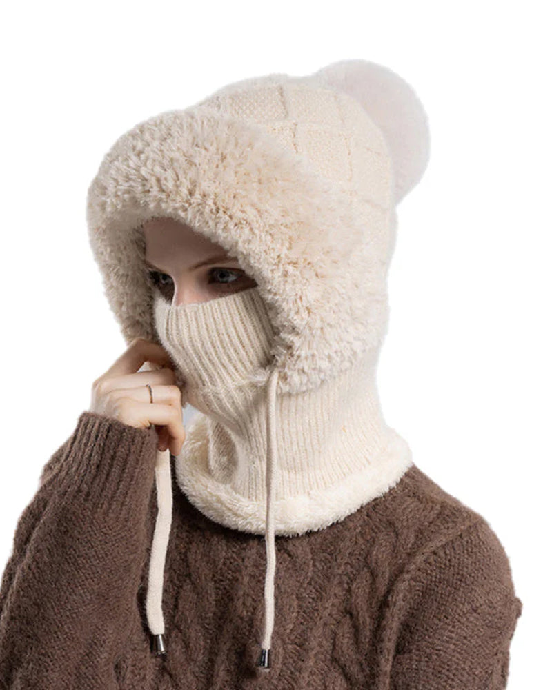 🔥Stylish thick knitted winter hat - with warm face shield and scarf🧣