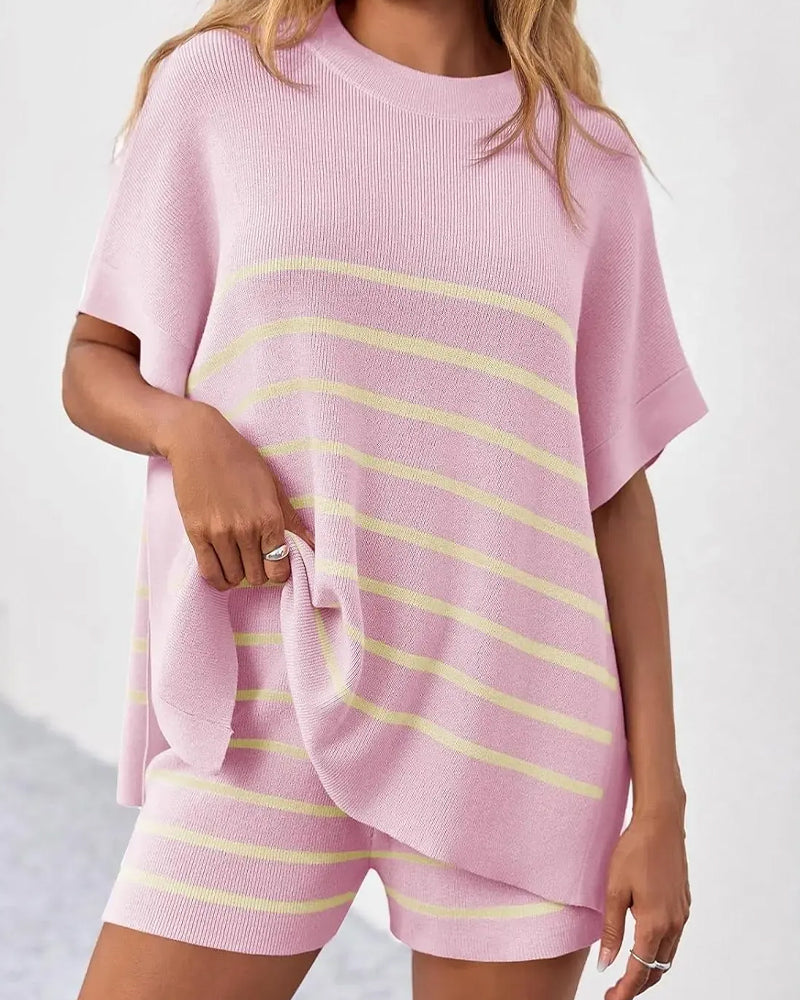 Stripe Loose Casual Shorts Set