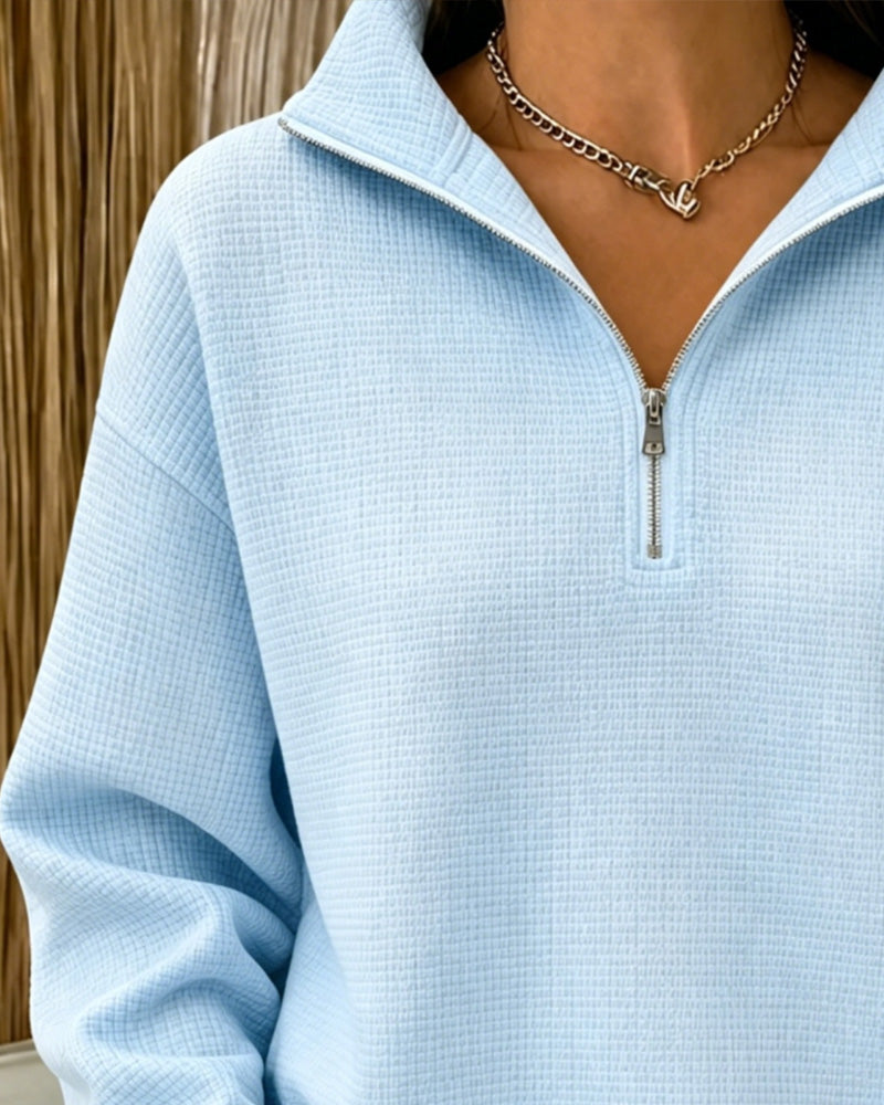 Half-Zip Waffle Long Sleeve Sweatshirt
