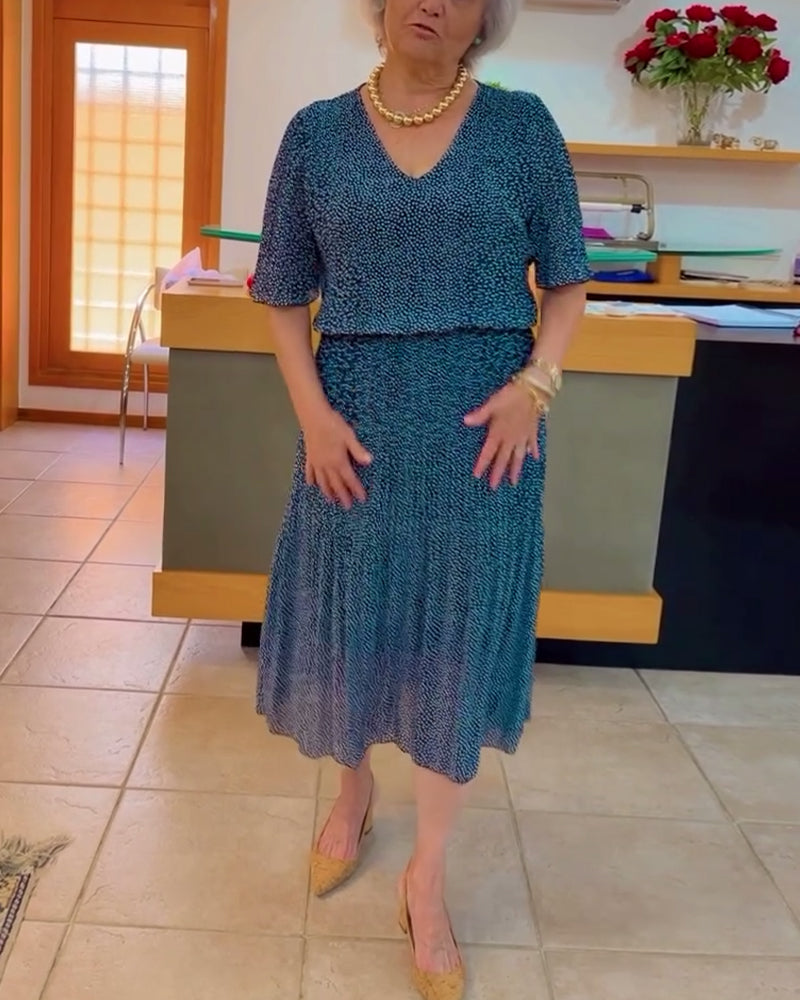 V-neck mid-sleeve loose skirt