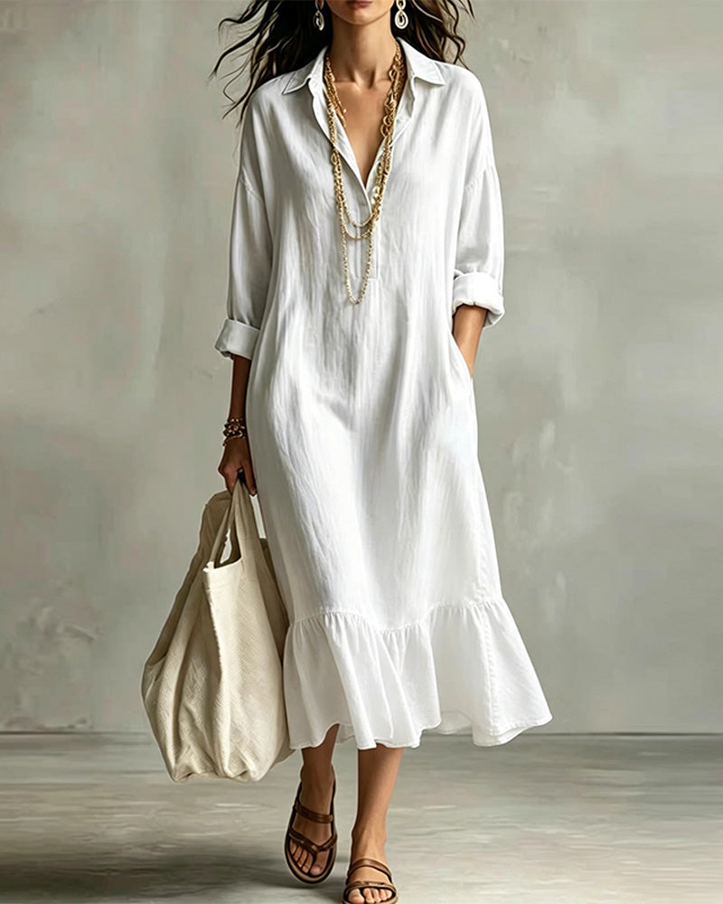 Shirt Collar Solid Color Dress