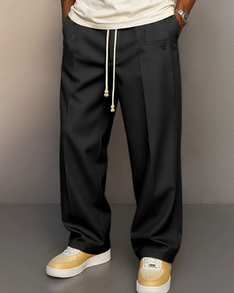 Men's Solid Color Pocket Button Drawstring Pants