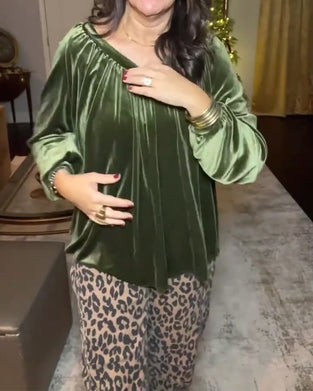 Casual V-Neck Loose Long-Sleeved Top