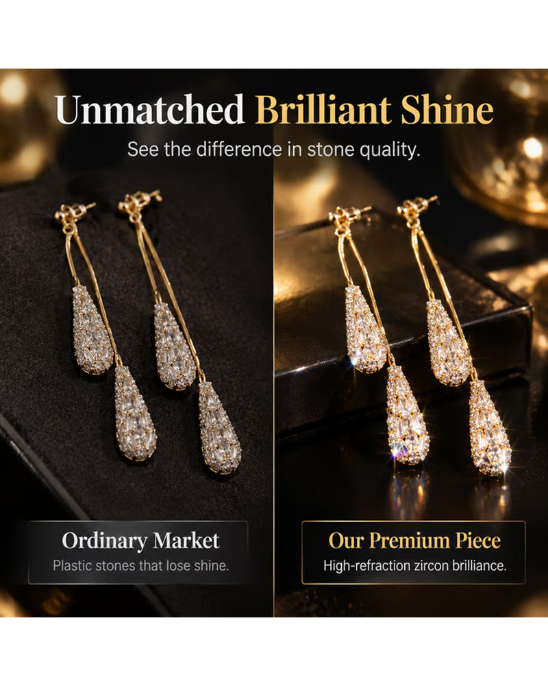 Elegant Zircon-Decorated Two-Way Teardrop Tassel Earrings for Women