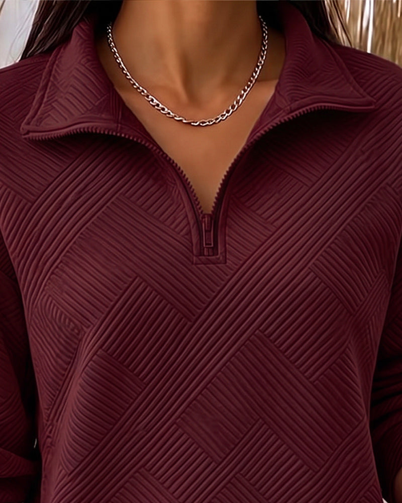 Solid Color Half-Zip Lapel Sweatshirt