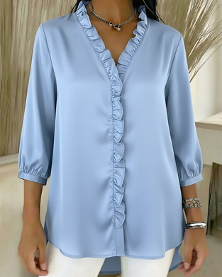 V-Neck Fashion Design Ruffle Blouse