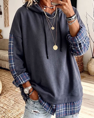 Plaid Mock Layered Hoodie