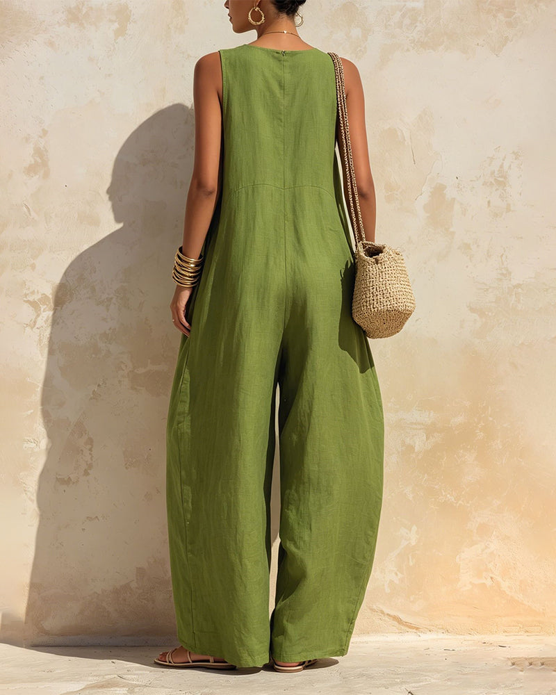 Small V-Neck Wide-Leg Jumpsuit