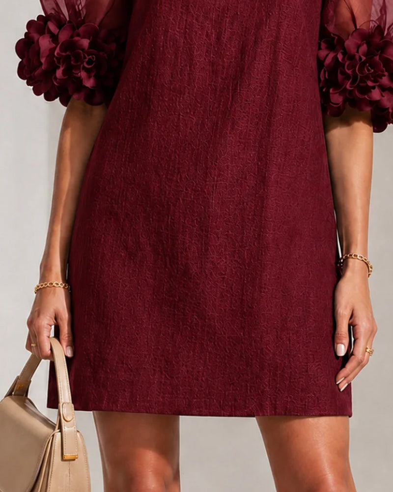 Stylish Crew Neck Puff Sleeve Dress