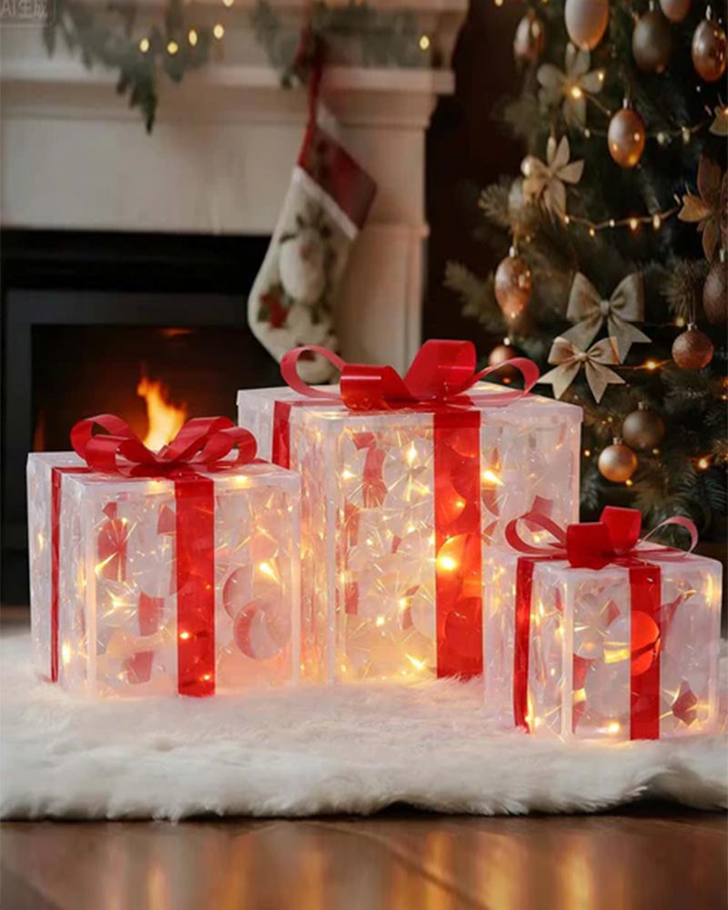 Christmas Decorations In The Form Of Glowing Gift Boxes