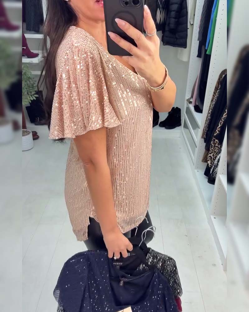 V-Neck Short-Sleeved Blouse