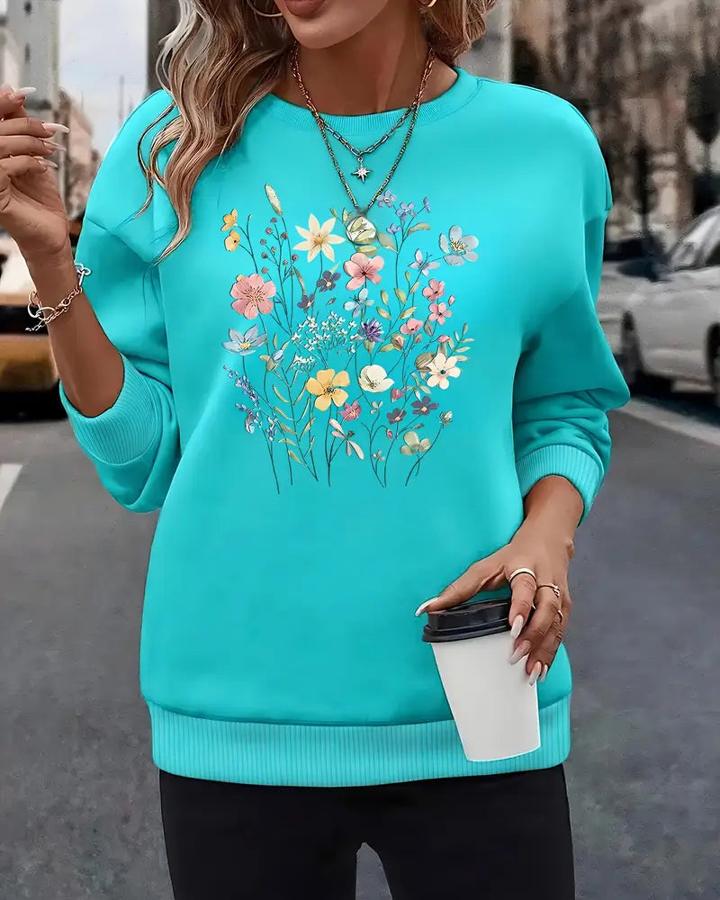 Long-Sleeved Casual Printed Sweatshirt