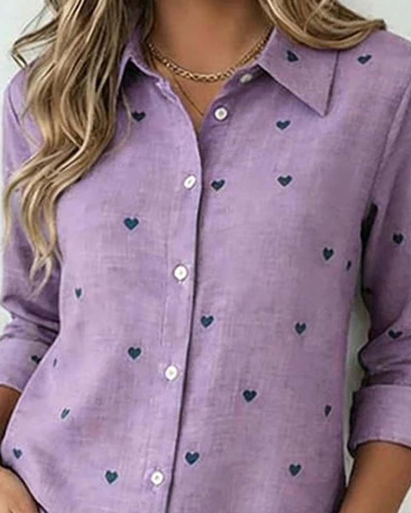 Lapel Heart Print Shirt