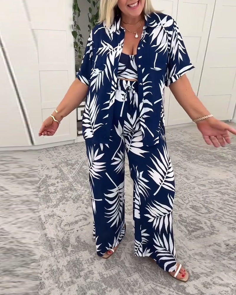 Three-Piece Hawaiian Print Swimsuit