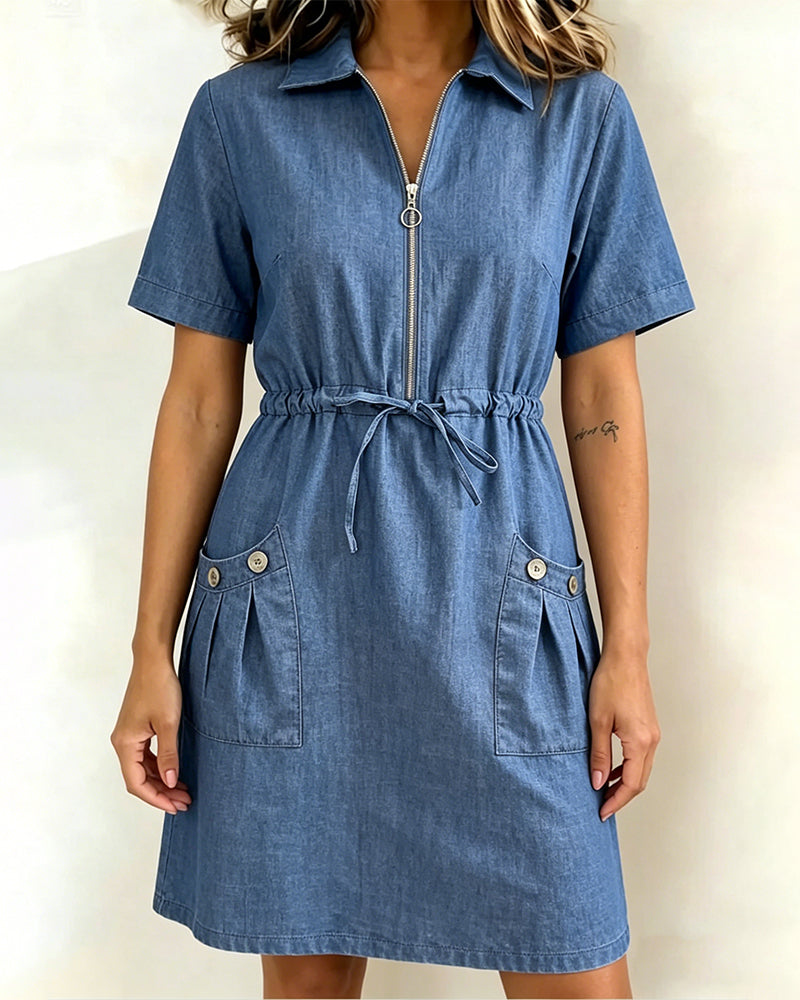 Half Zip Lapel Casual Dress