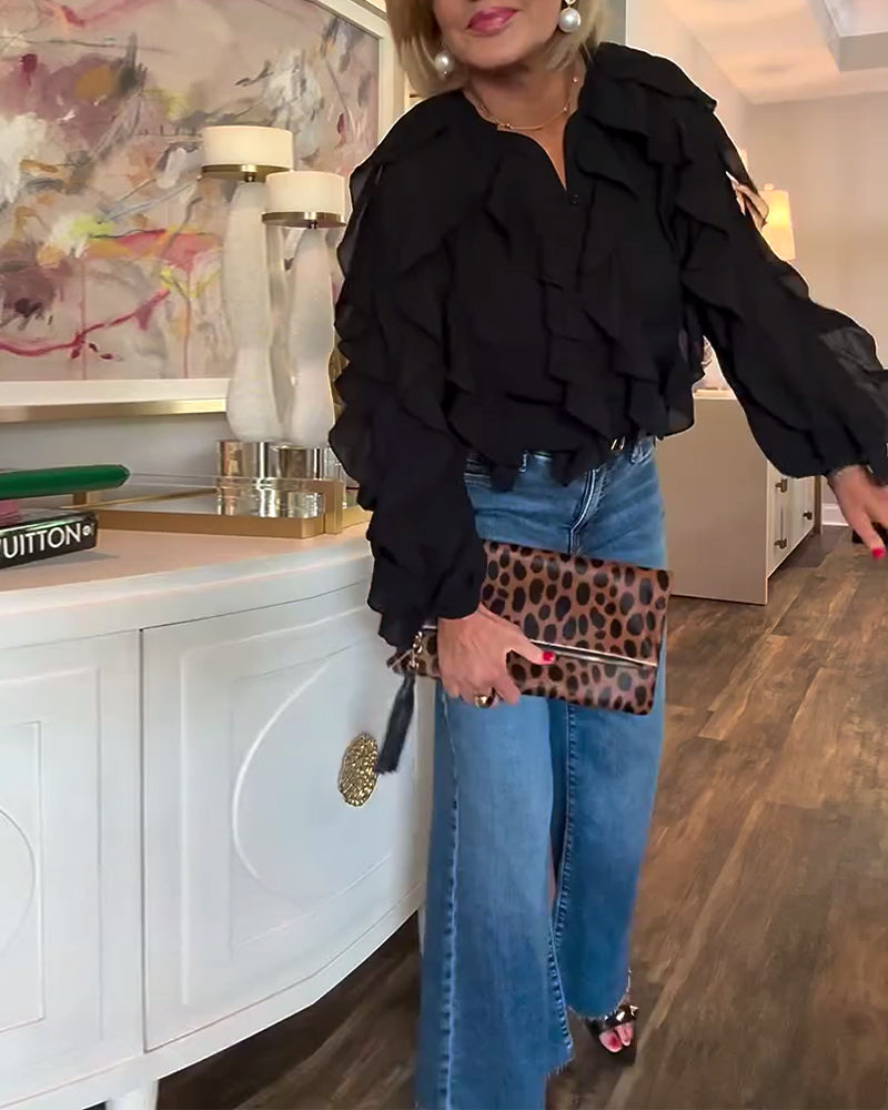 Ruffled Flowy Solid Color Shirt