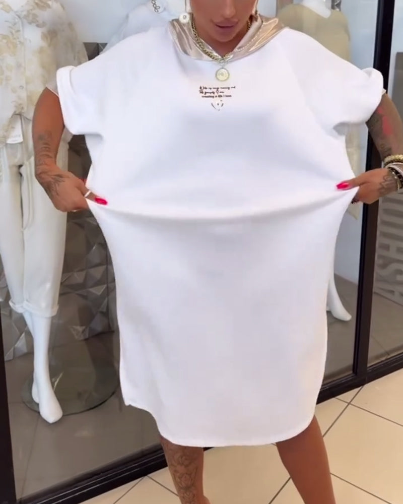 Hooded Solid Color Loose Slit Dress