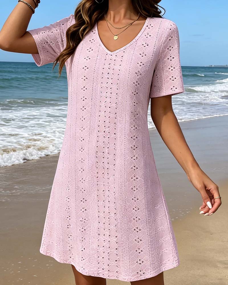 Hollow Out V-Neck Short Dress