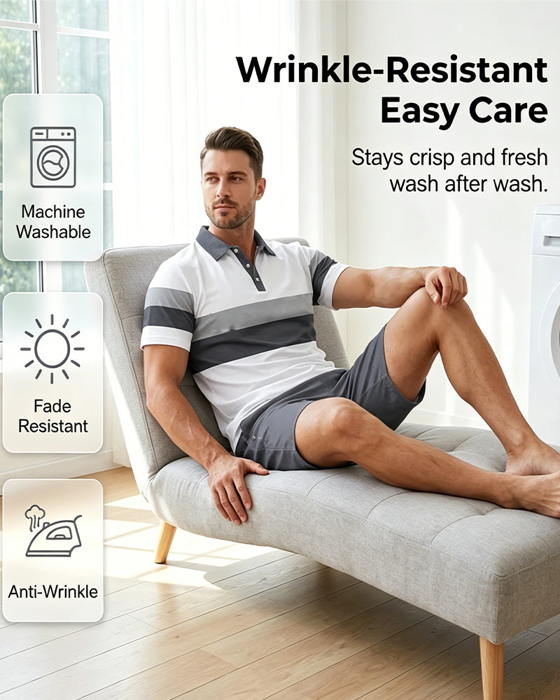 Striped Polo Men's Shorts Set