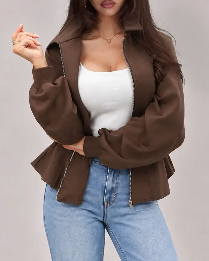 Lapel Zippered Pleated Waist Coat