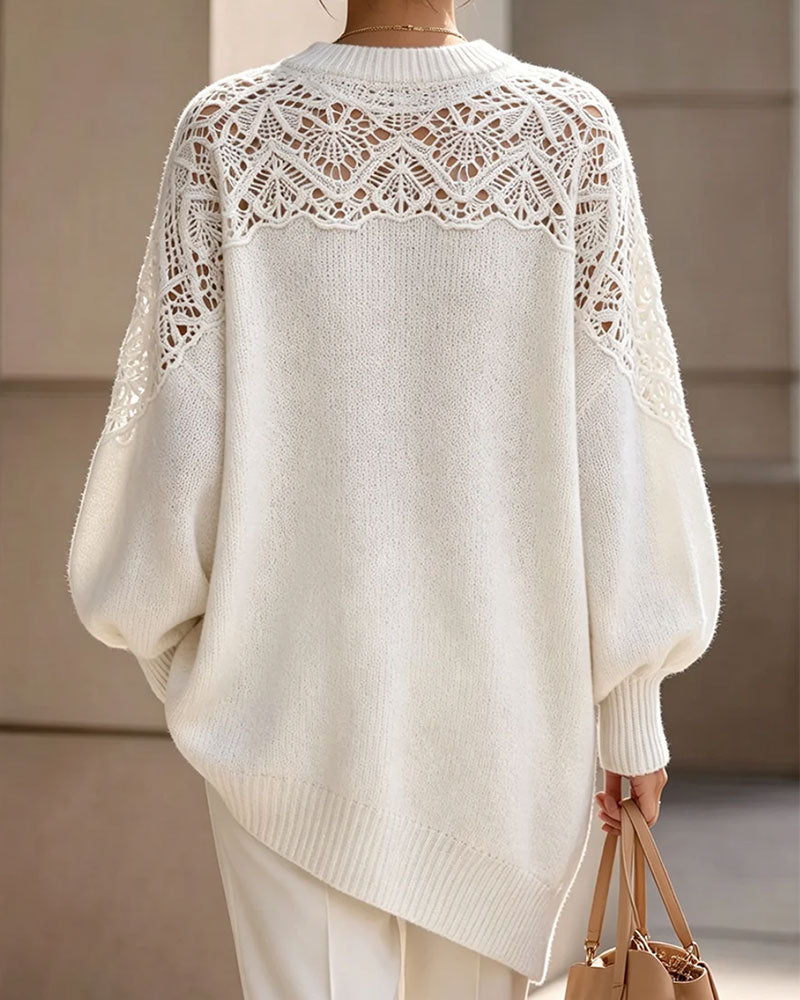 Hollow Out Puff Sleeve Long Pullover