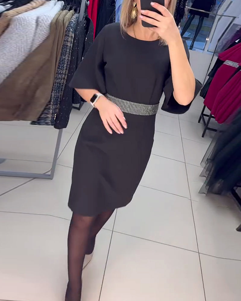 Round Neck Flared Half Sleeve Waist Dress