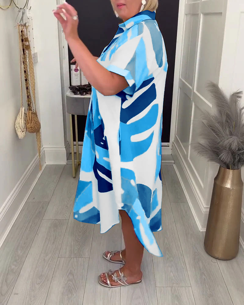 Lapel Loose Printed Shirt Dress