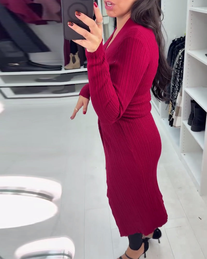 V-Neck Crossover Long-Sleeved Pullover