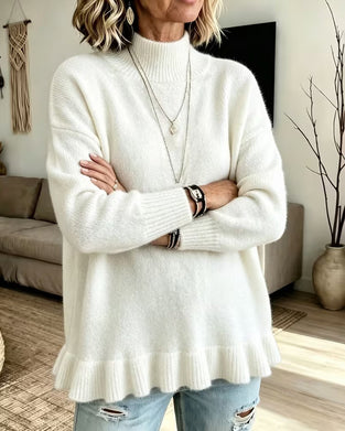 Mock Neck Ruffle Pullover