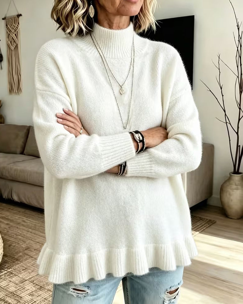 Mock Neck Ruffle Pullover
