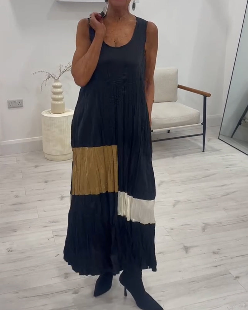 Sleeveless Contrast Pleated Dress