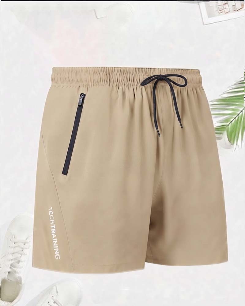 Drawstring Zipper Elastic Waist Shorts