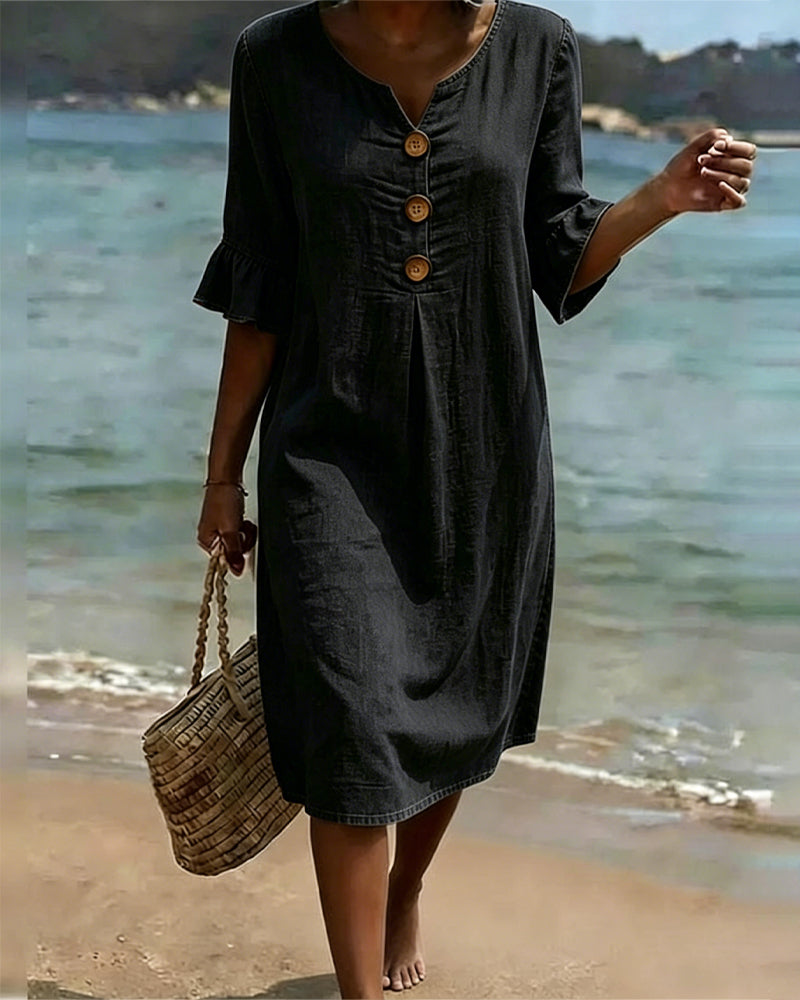 Lotus Leaf Sleeves Jeans Dress