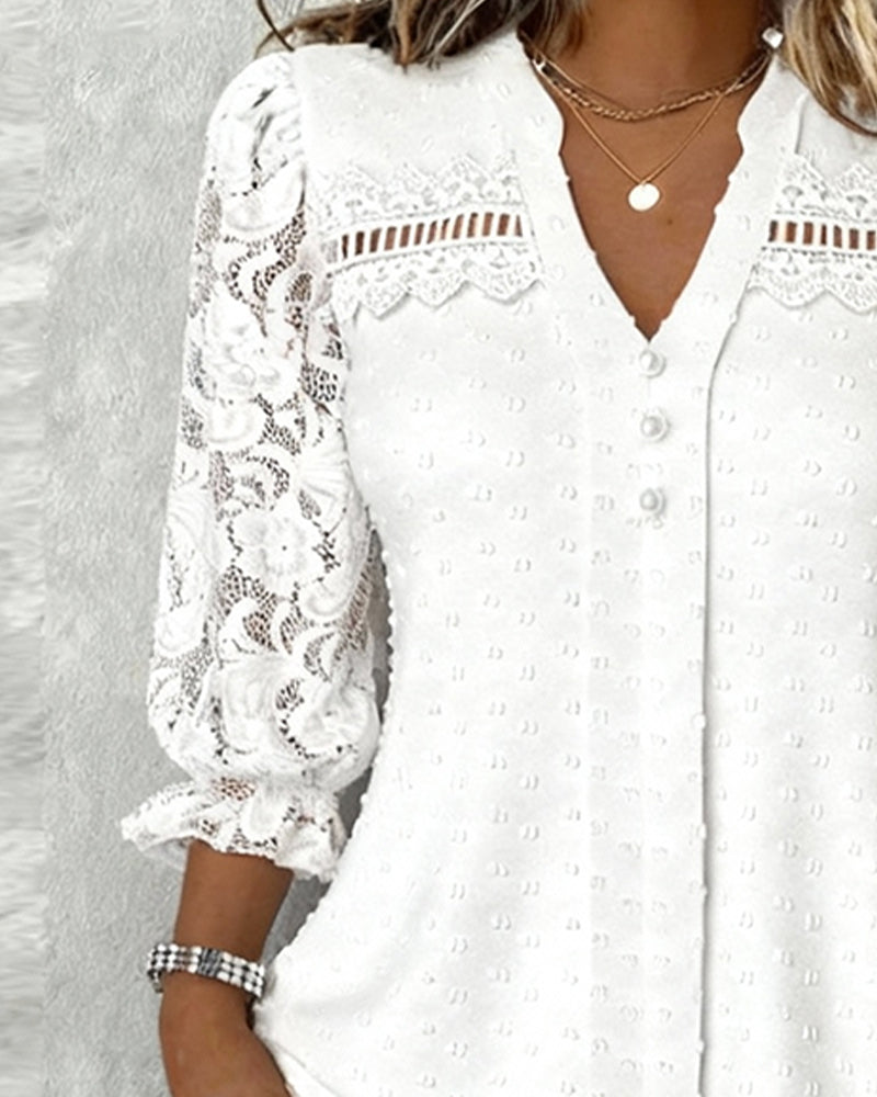 Lace V-Neck Fashion Blouse