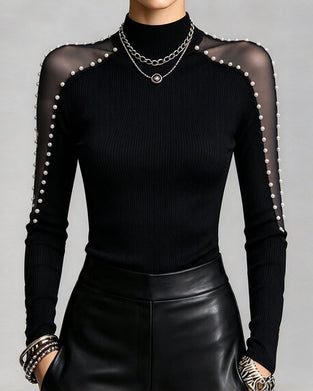 Half Turtleneck Solid Color Patchwork Top
