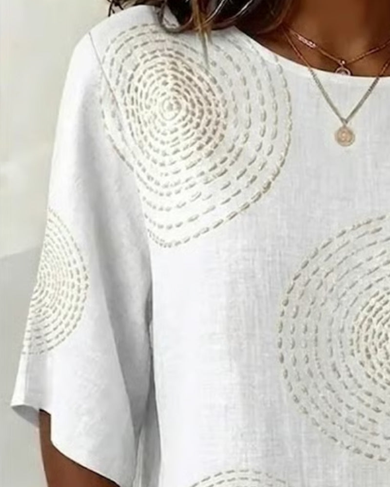 Concentric Circle Print Loose Short Sleeve Blouse