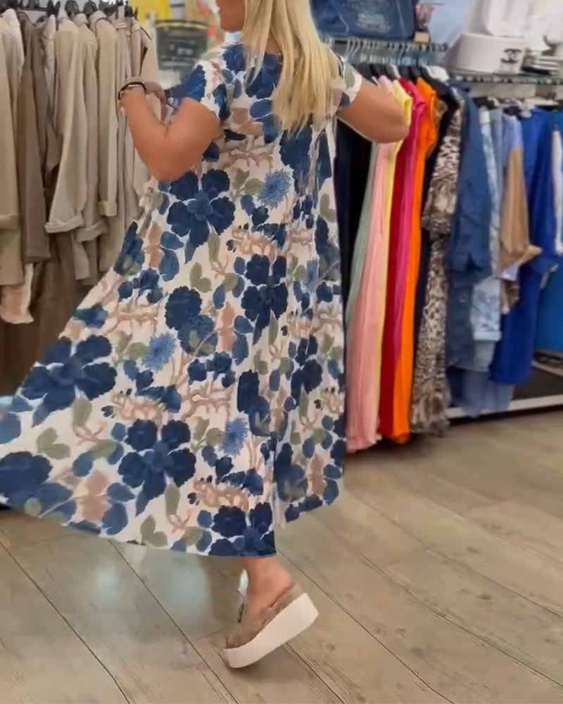 Round Neck Floral Print Elegant Dress