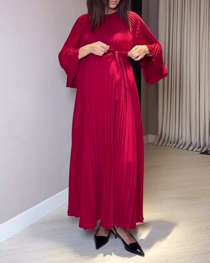 Fashionable Round Neck Pleated Dress