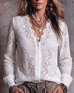 V-Neck Long Sleeve Casual Blouse