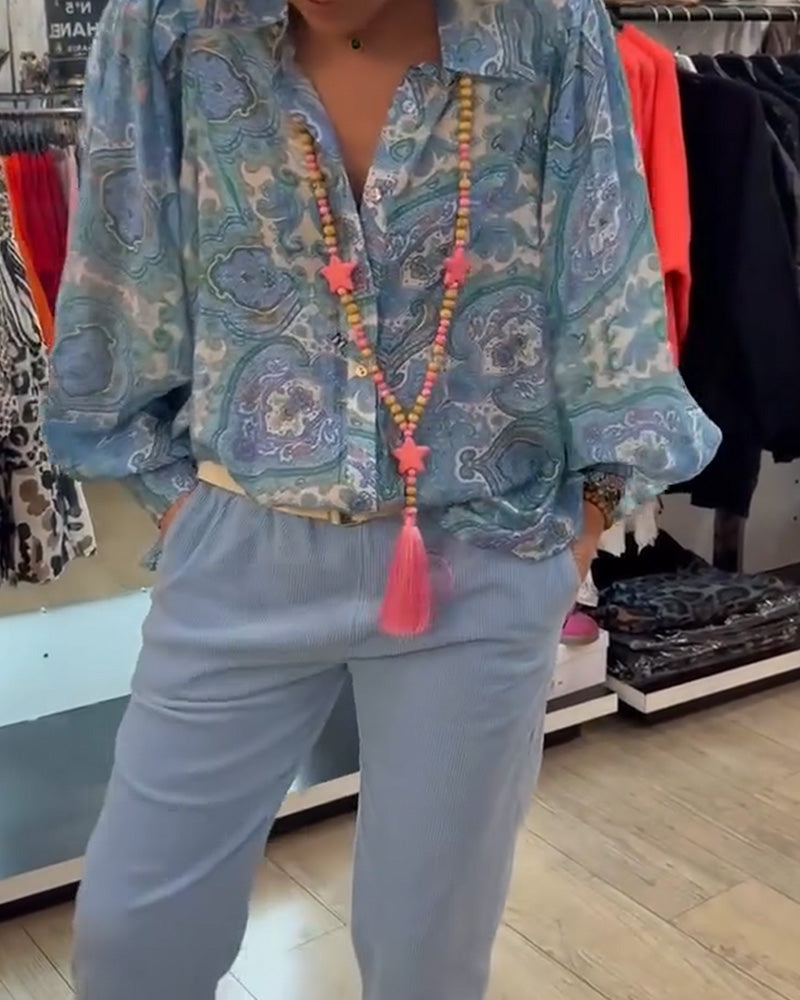 Loose Cashew Flower Lapel Shirt