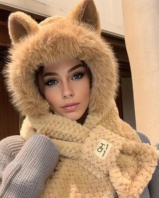 Winter Warm Hat Scarf With Cartoon Animal Ears