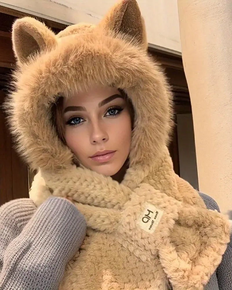 Winter Warm Hat Scarf With Cartoon Animal Ears