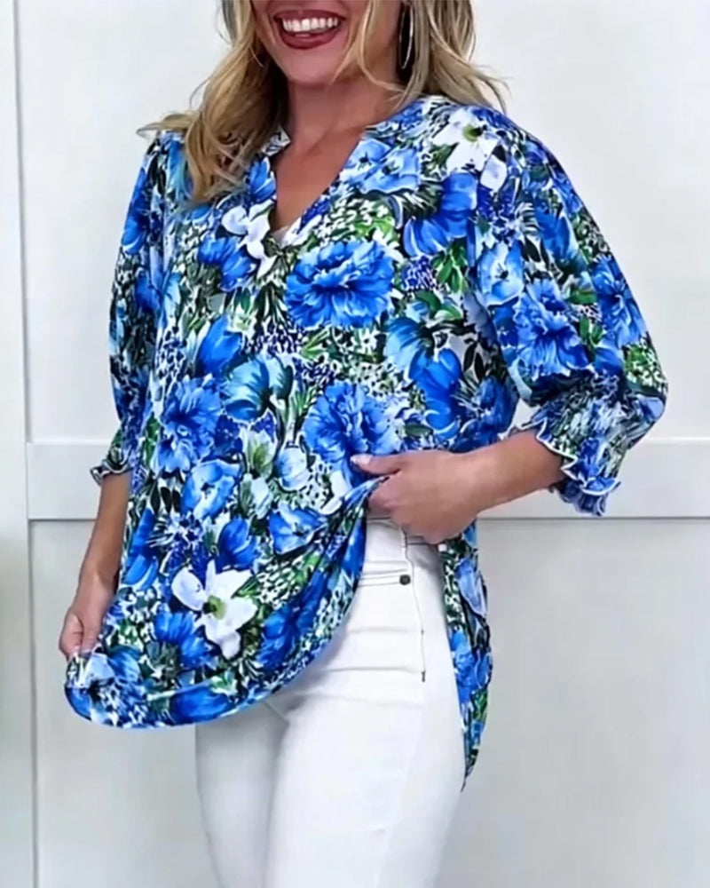 Half Sleeve Fashionable Floral Blouse